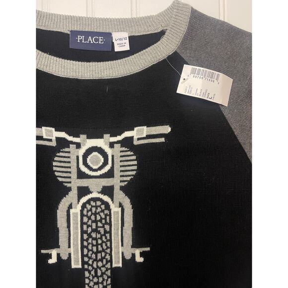 NWT The Childrens Place Motorcycle Crewneck Sweater Top - Size Boy's Large 10/12 - Picture 2 of 5